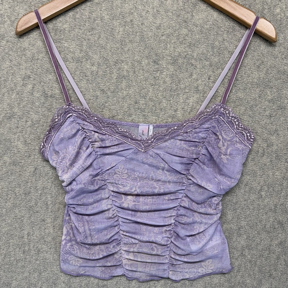 Out From Under Ruched Lace Cami Crop Top Purple Fairy Grunge Coquette Small